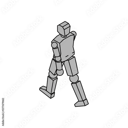 歩いている人型ロボットの後ろ姿のアイソメ素材_2