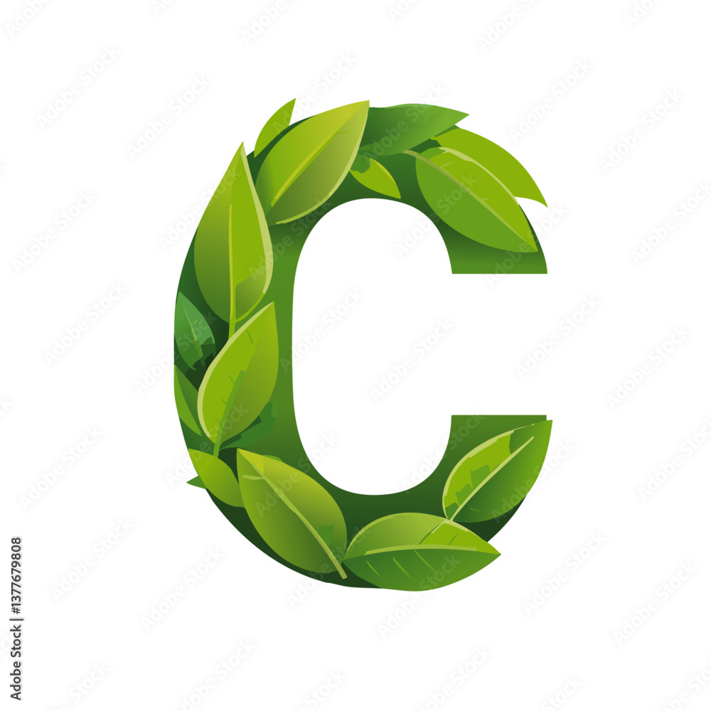green Letter vector C with leaves eco icon logo design