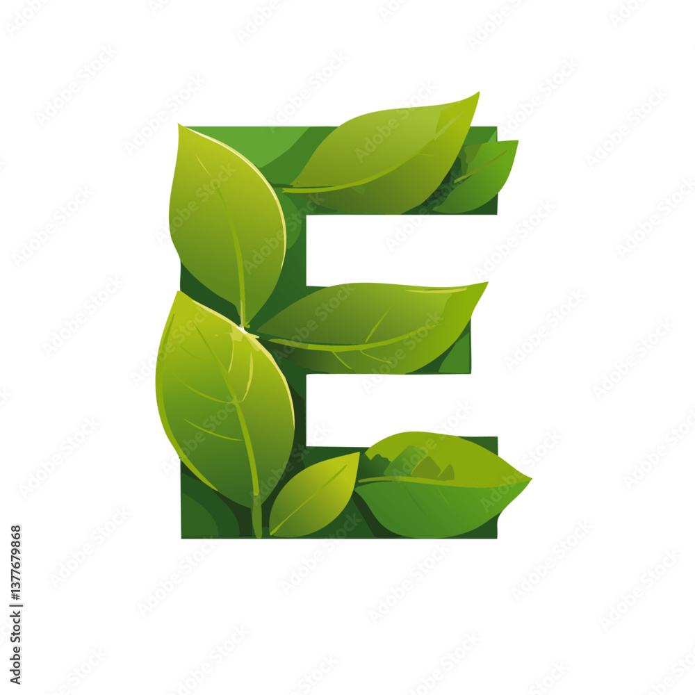 green Letter vector E with leaves eco icon logo design