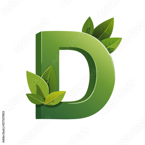 green Letter vector D with leaves eco icon logo design