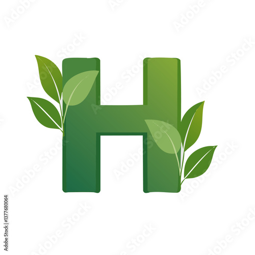 green Letter vector H with leaves eco icon logo design