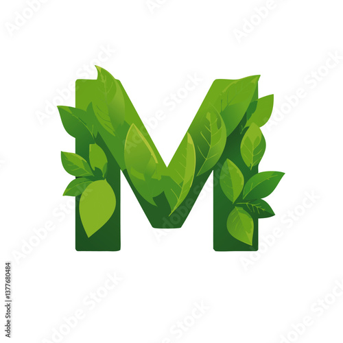 green Letter vector M with leaves eco icon logo design