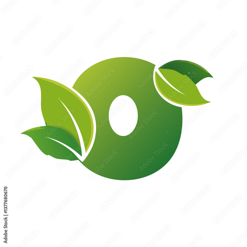 green Letter vector O with leaves eco icon logo design
