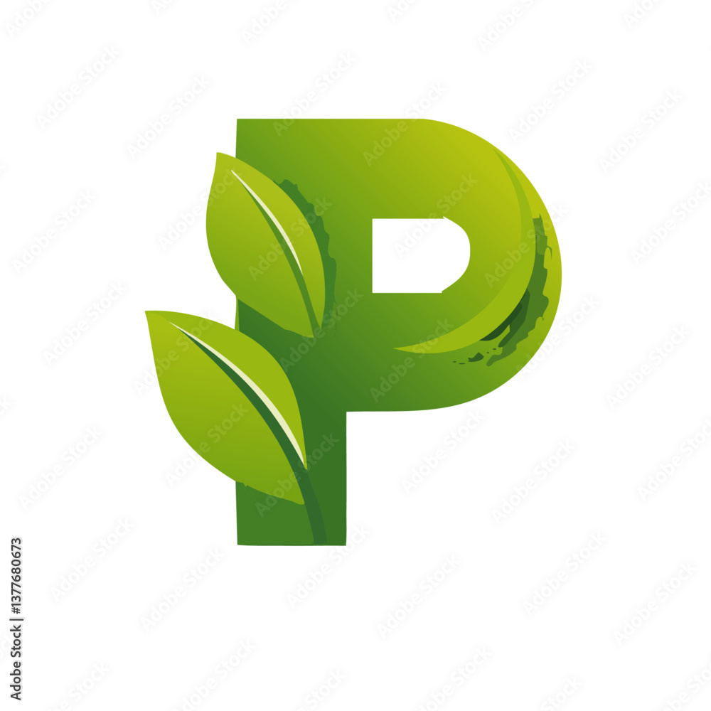 green Letter vector P with leaves eco icon logo design