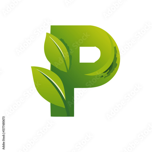 Obraz na płótnie green Letter vector P with leaves eco icon logo design w salonie