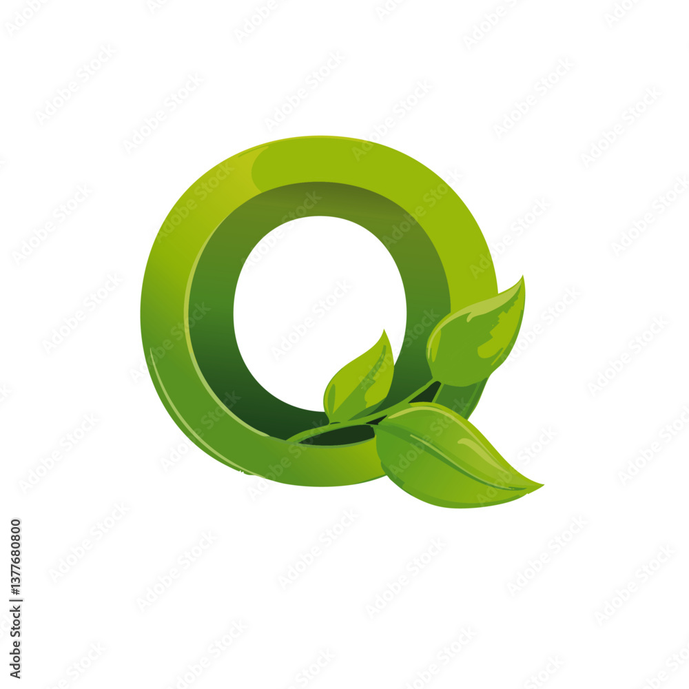 green Letter vector Q with leaves eco icon logo design