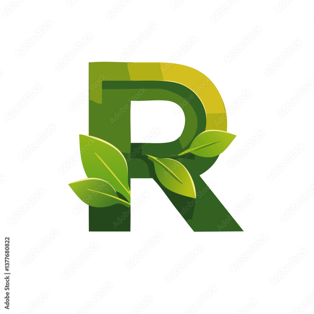 green Letter vector R with leaves eco icon logo design