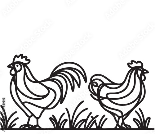 Chickens hand drawn illustration. Doodles, Black and White, art