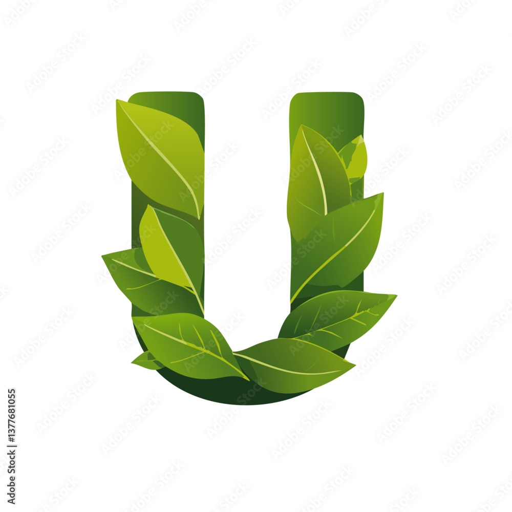 green Letter vector U with leaves eco icon logo design