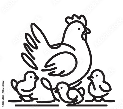 Chicken with chickens doodles sketch