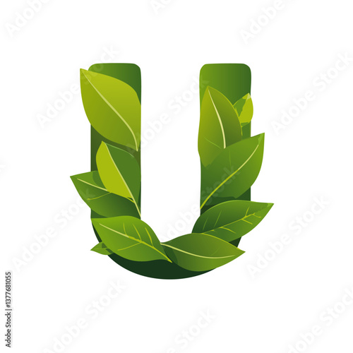 Obraz na płótnie green Letter vector U with leaves eco icon logo design w salonie