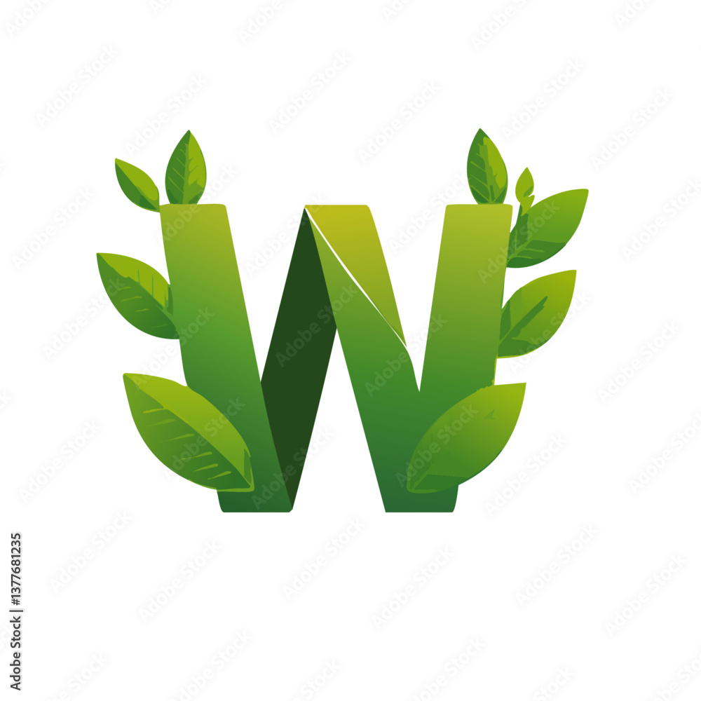 green Letter vector W with leaves eco icon logo design