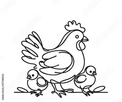 Chicken with chickens doodles sketch