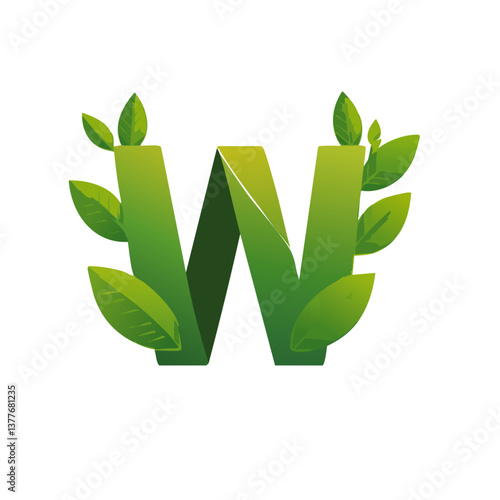 Obraz na płótnie green Letter vector W with leaves eco icon logo design w salonie