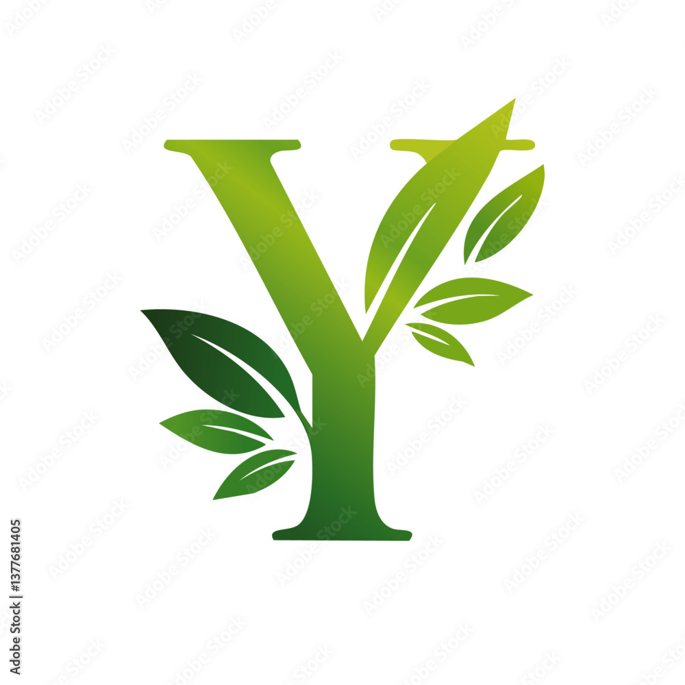 green Letter vector Y with leaves eco icon logo design