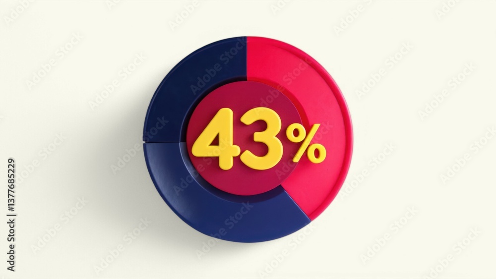 A colorful pie chart showing a 43% segment in yellow, complemented by red and blue sections, against a light background. A colorful pie chart showing a 43% segment in yellow, complemented by red and blue sections, against a light background.
