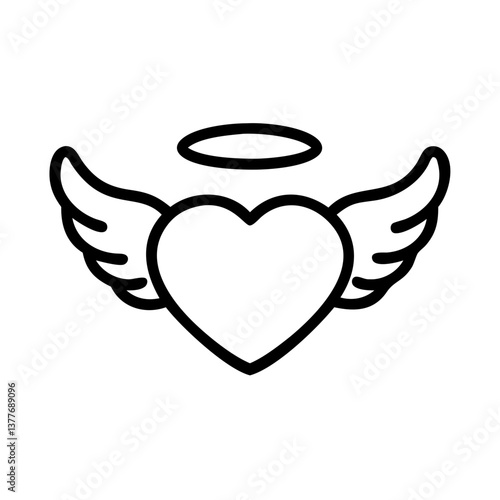 Angel Heart with Wings and Halo Vector Icon 