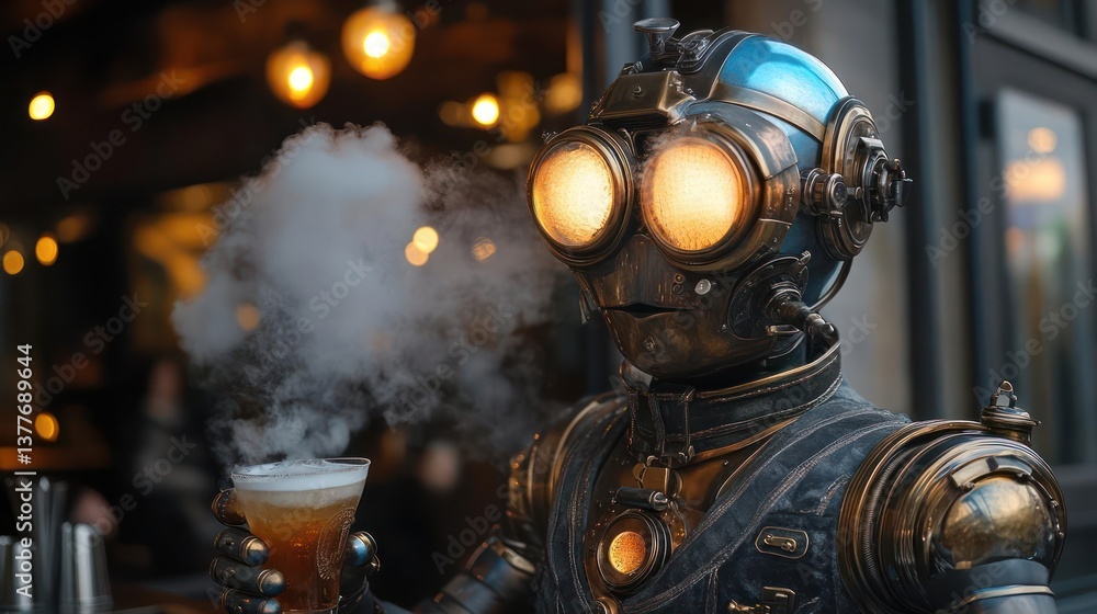 Steampunk robot enjoying a cocktail Steampunk robot enjoying a cocktail