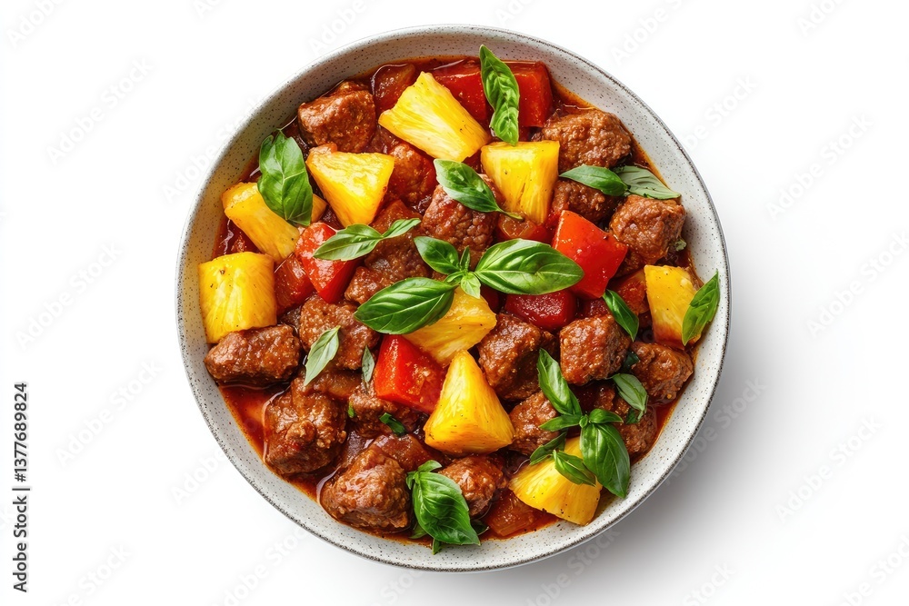 Beef and pineapple stew in bowl Beef and pineapple stew in bowl
