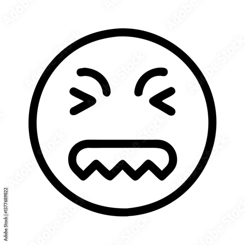 Confounded Frustrated Face Emoji Vector Icon Line Art