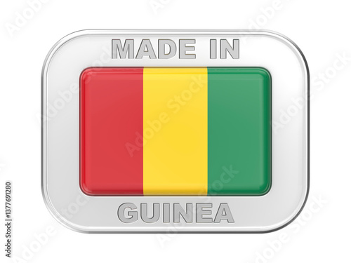 Free Download Made in Guinea, silver badge with the national flag of Guinea - GFXLoad