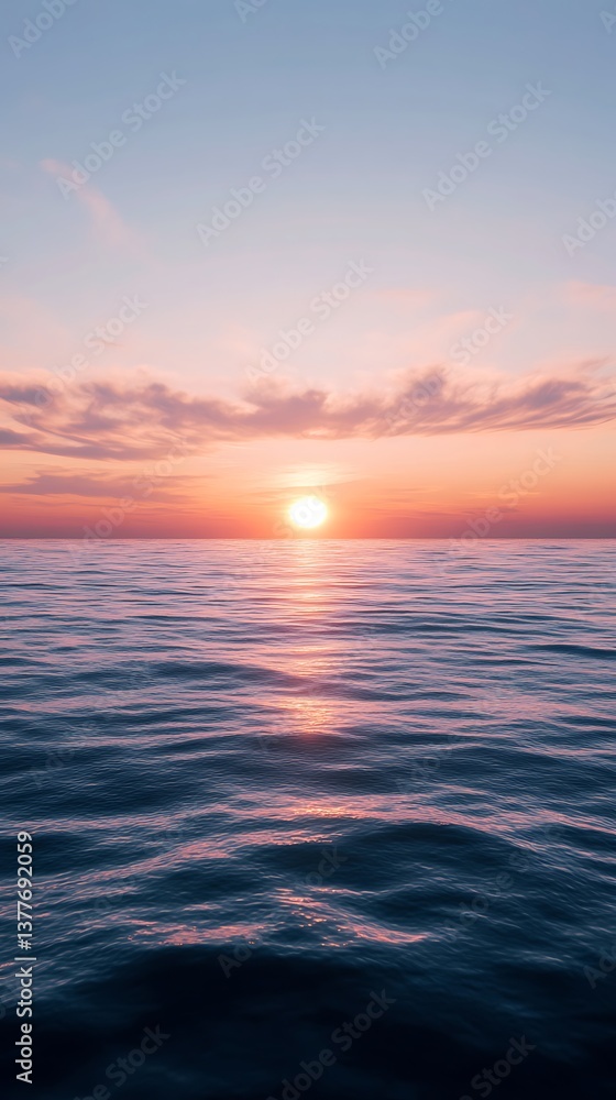 Fototapeta premium Serene Ocean Waves Under a Pink Sky During Sunset Reflecting Sunlight on Water