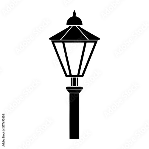 Vintage Street Lamp Icon Vector Illustration. Outdoor Lighting Silhouette Design