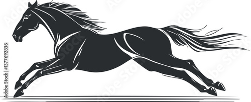 Silhouette of a galloping horse, capturing speed and grace in a dynamic illustration.