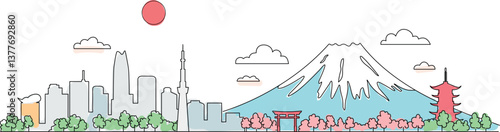 Tokyo Japan City Skyline Silhouette Vector. Tokyo Cityscape with Landmarks.