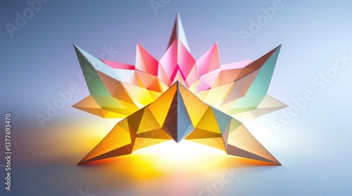Abstract Geometric Crystal Structure with Light, Glowing Effect and Colorful Facets