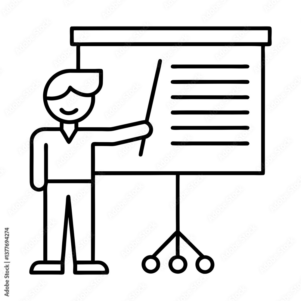 Business Presentation Icon Vector. Speaker Standing With Chart Board Outline Illustration Business Presentation Icon Vector. Speaker Standing With Chart Board Outline Illustration