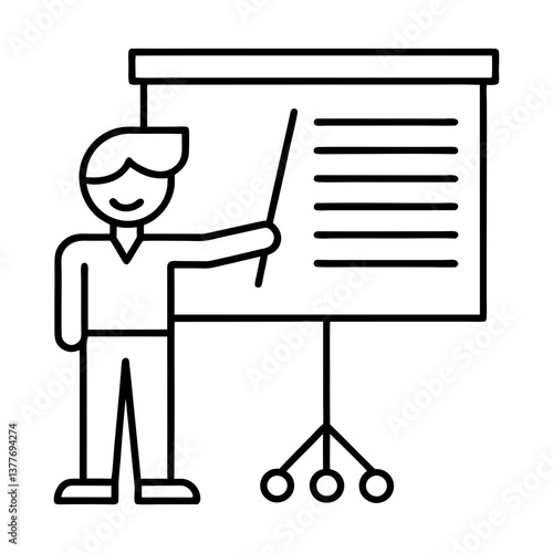 Business Presentation Icon Vector. Speaker Standing With Chart Board Outline Illustration