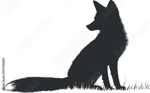 Silhouette of a fox sitting on grass, showcasing a calm and poised demeanor in nature.
