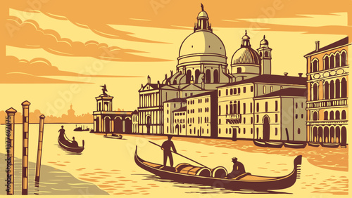 Breathtaking Vector Illustration of Venice Grand Canal at Sunset. Perfect for: Carnival of Venice, Valentine's Day, Italy