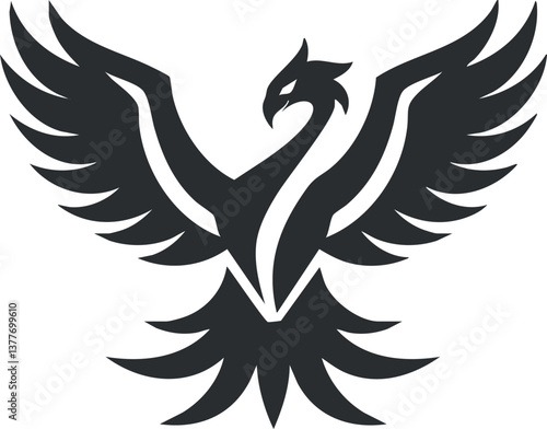 Black silhouette of a phoenix with outstretched wings, symbolizing rebirth and resilience.