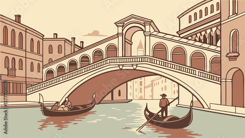 Vector of Venice Canals with Gondolas and Arched Bridges. Perfect for: Carnival of Venice, Valentine's Day, Italy