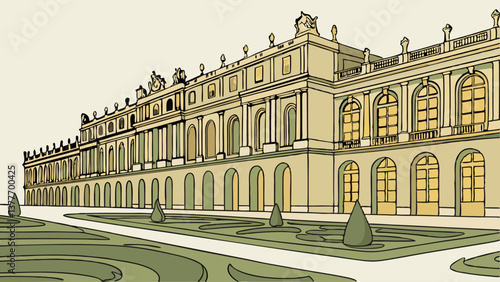 Vector of the Palace of Versailles with Grand Baroque Architecture. Perfect for: Bastille Day, France