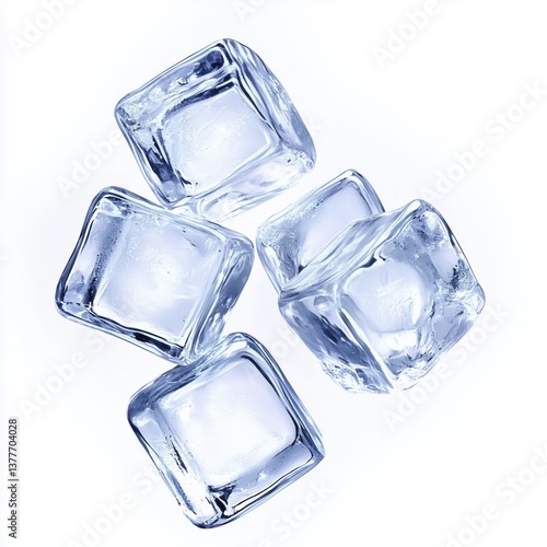Crisp Ice Cubes Glimmering on a White Surface evoking Refreshing Moments