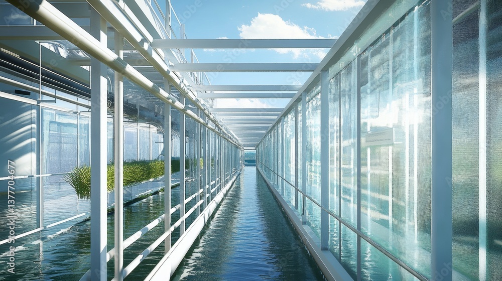 Obraz premium Modern Architectural Design of Transparent Walkway Over Water