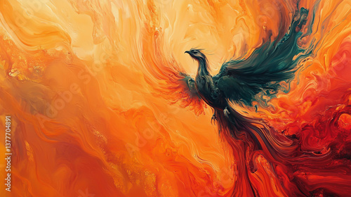 Fototapeta Naklejka Na Ścianę i Meble -  Like a phoenix rising from the ashes, its wings spread wide to conquer the skies, embodying a symbol of rebirth and unstoppable resilience