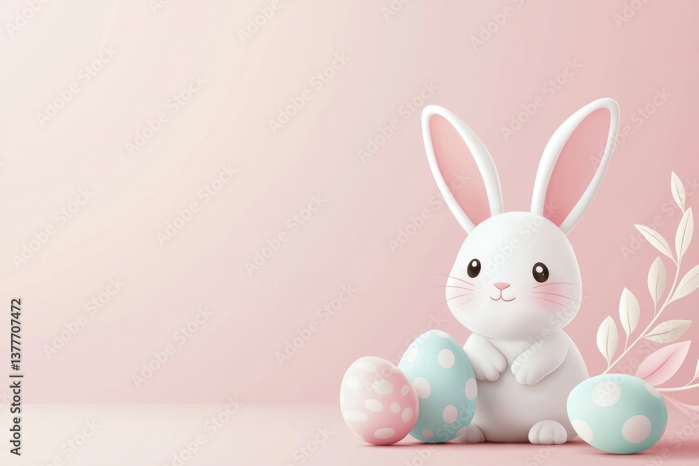3D illustration of Easter bunny and eggs on a clean background 3D illustration of Easter bunny and eggs on a clean background