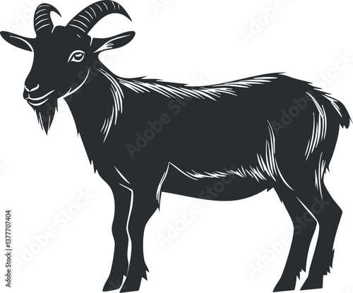 Silhouette of a goat with horns, depicting a farm animal in a simple design.