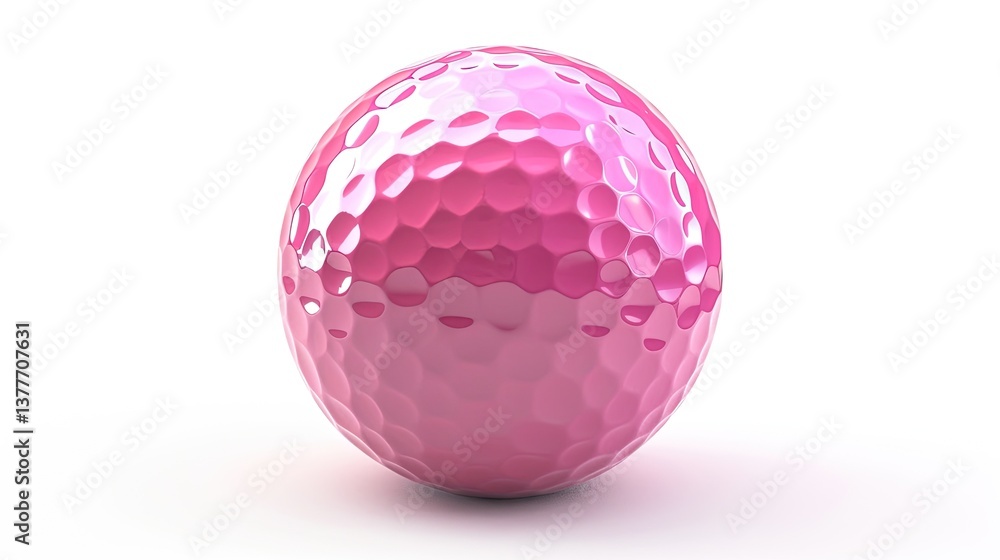 Golf ball, pink in color, on a white background Golf ball, pink in color, on a white background