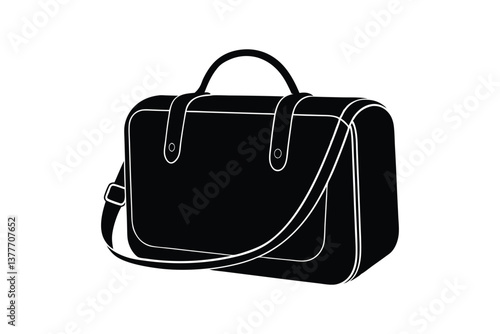 Silhouette art design of a laptop bag with a shoulder strap and protective padding.eps