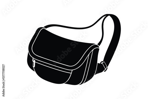 Silhouette art design of a lightweight travel sling bag with an adjustable strap.eps