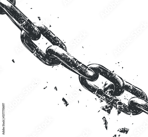Illustration of a broken metal chain link symbolizing freedom and liberation on a white background.