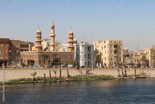 View of Esna city by the Nile River in a sunny morning, Egypt
