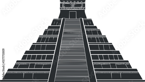 Silhouette of an ancient pyramid temple with stairs, representing Mesoamerican architecture and heritage.