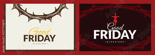 Good friday wishing and greeting social media post and banner with crown,  jesus, christ, design vector file