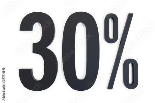 Sale 30 percentage off made by black letters on white background.